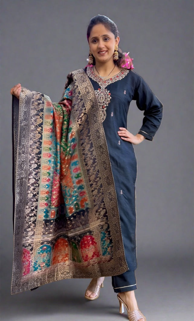 Dola silk suit with Banarsi dupatta