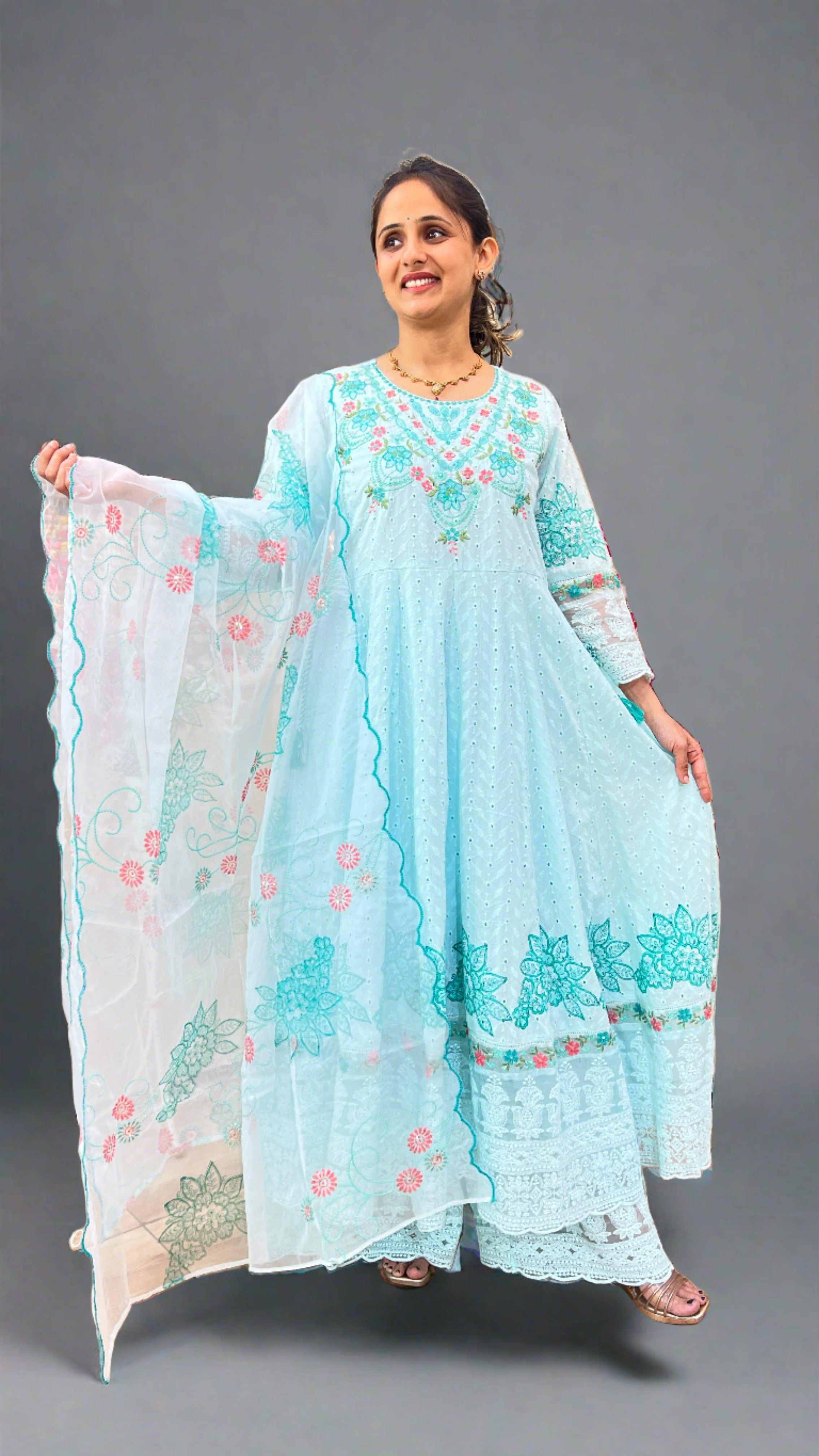 Designer Schiffli Cotton Party Wear suit