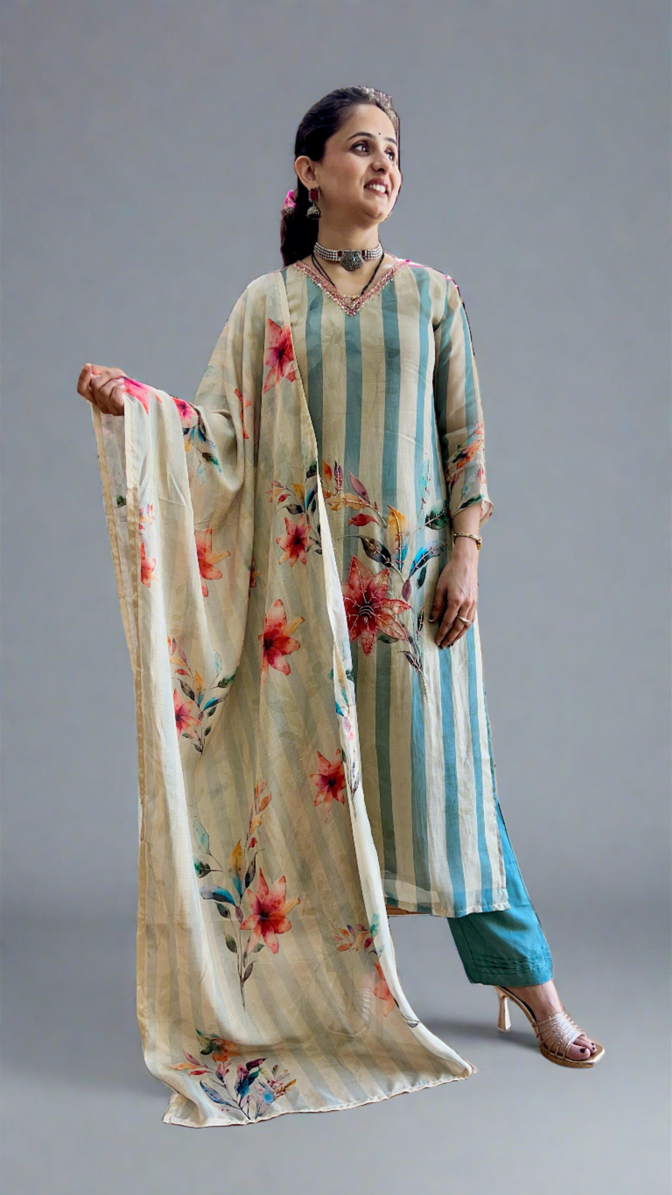 Aria Digital Printed Organza Suit