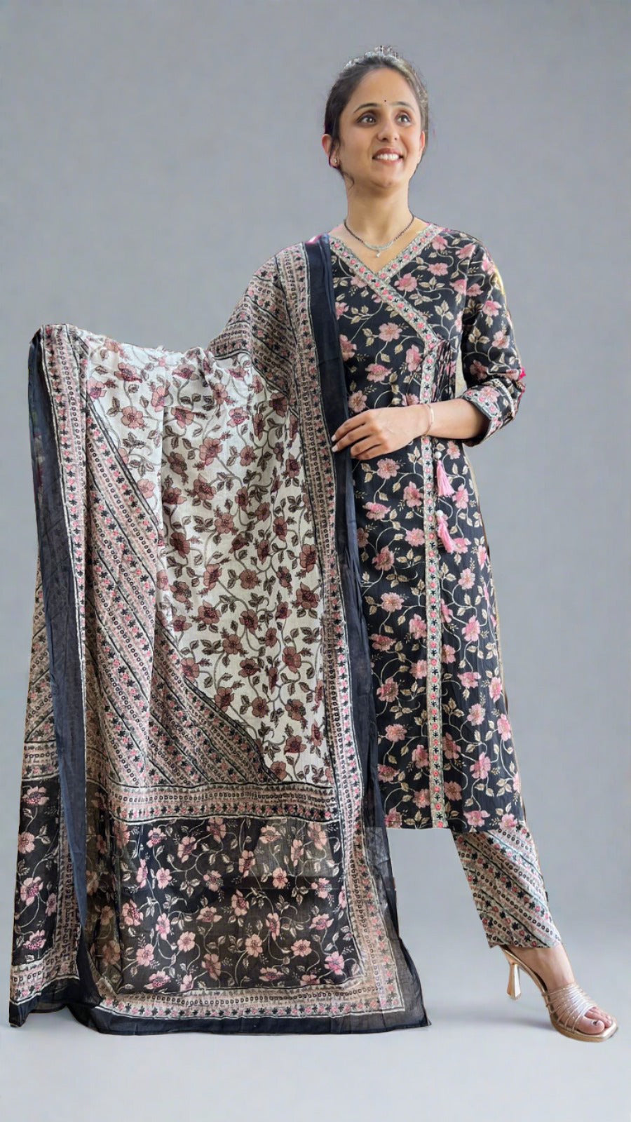 Flower Printed Angrakha Suit