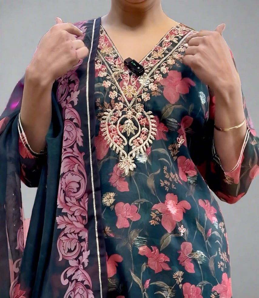 V neck Organza shuit