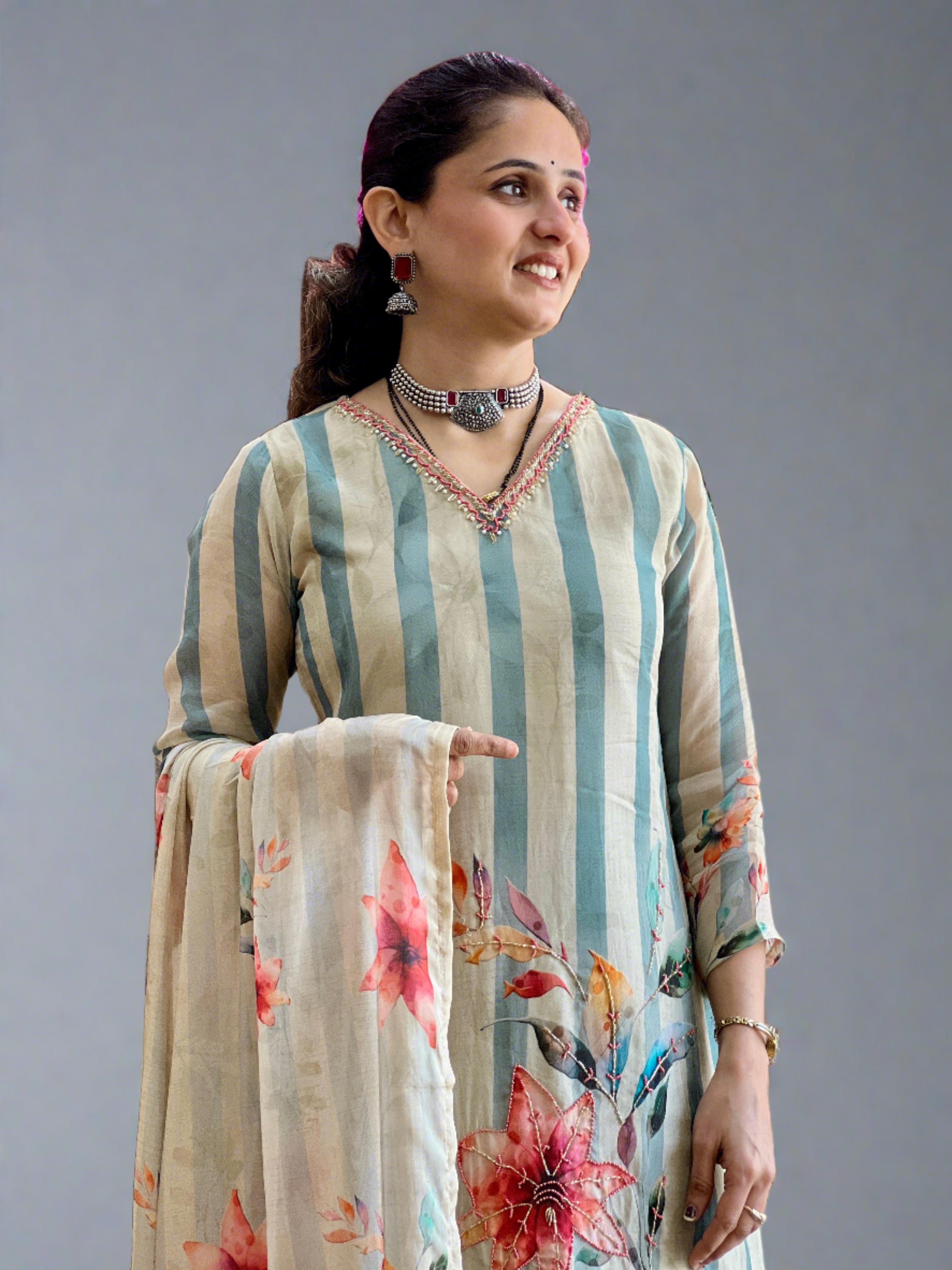 Aria Digital Printed Organza Suit