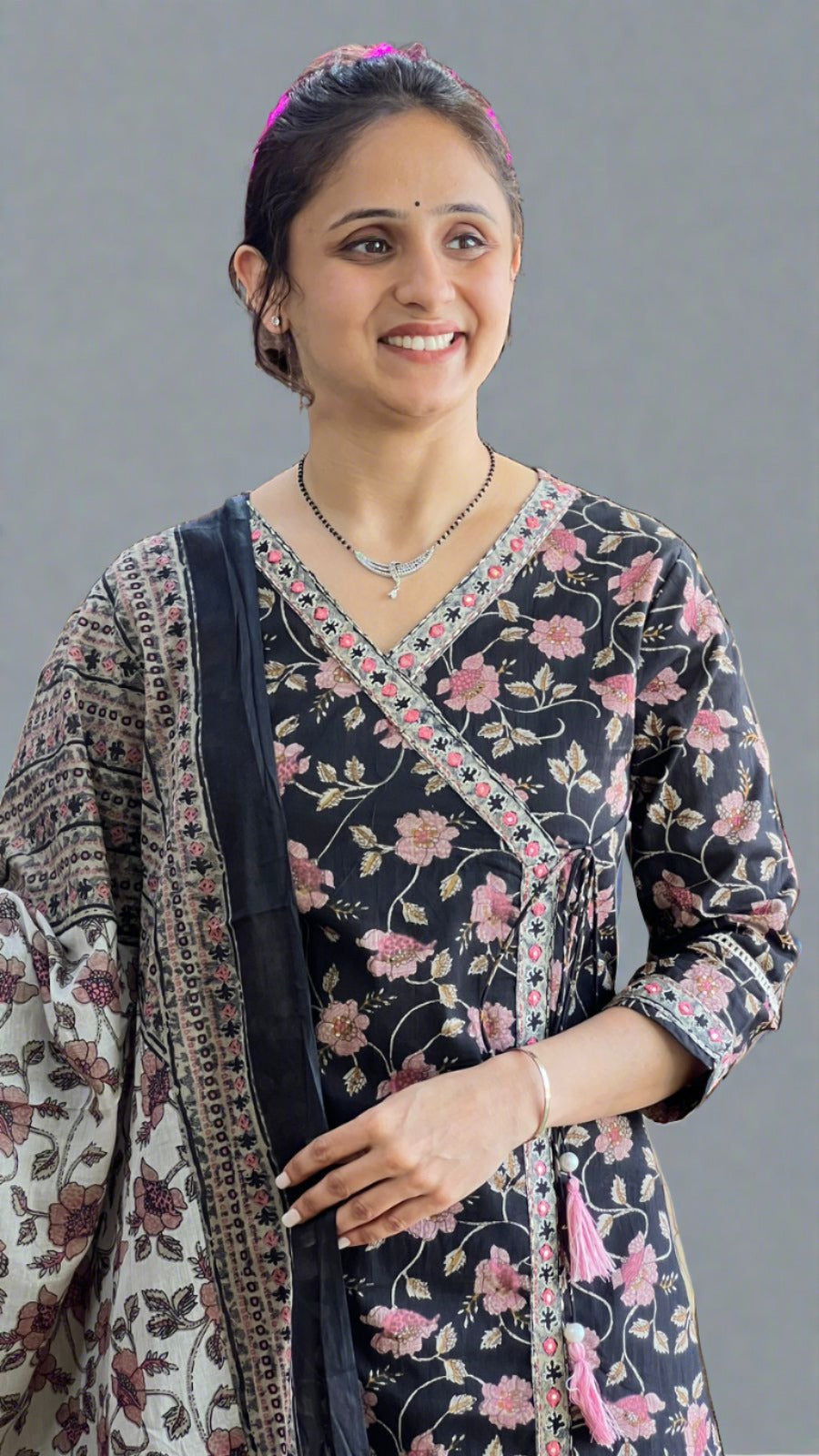 Flower Printed Angrakha Suit