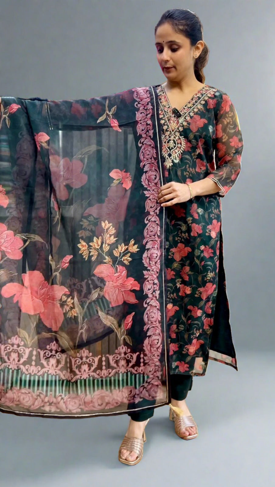 V neck Organza shuit