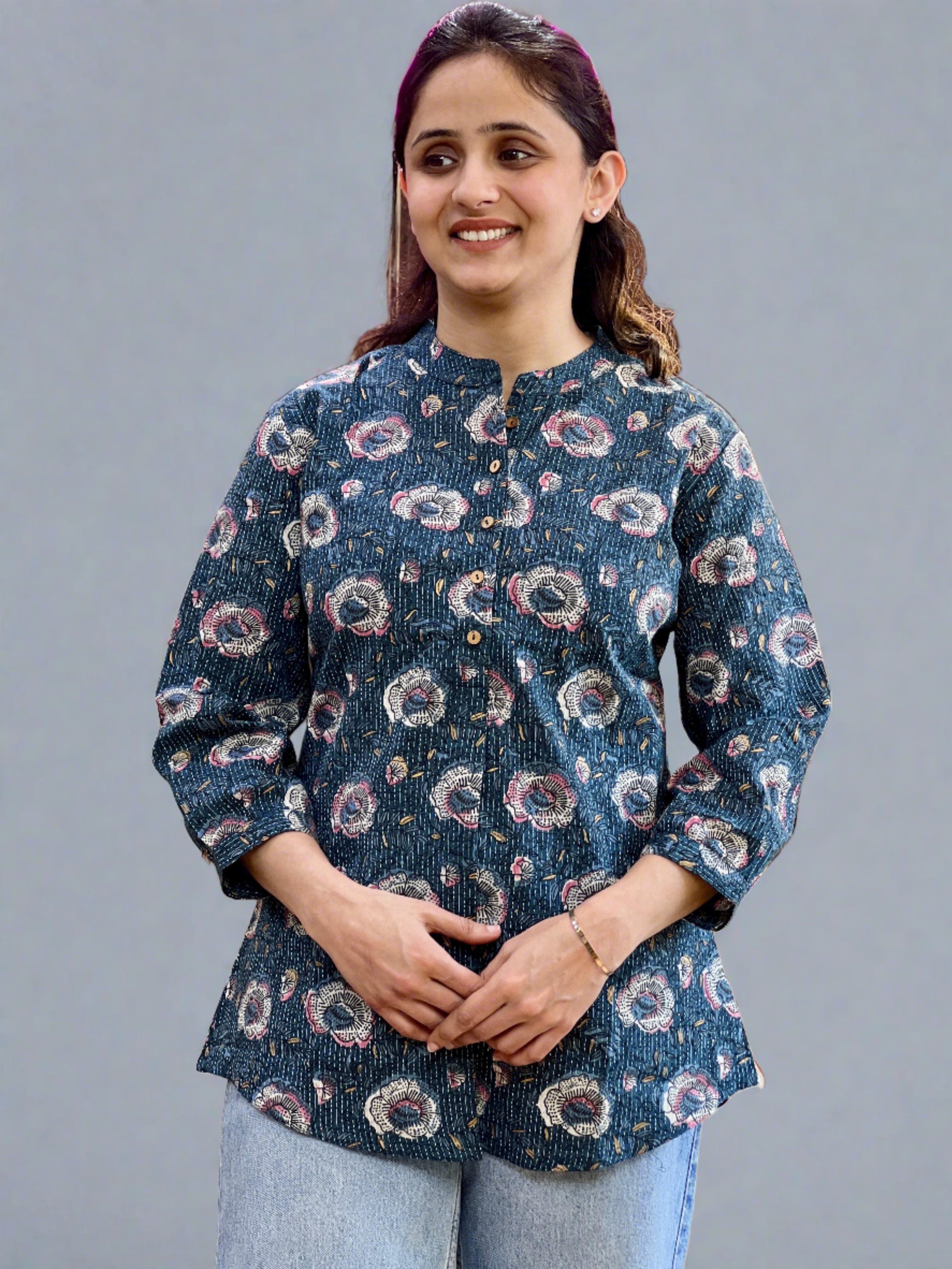 Front Buttons Short Length Kurti