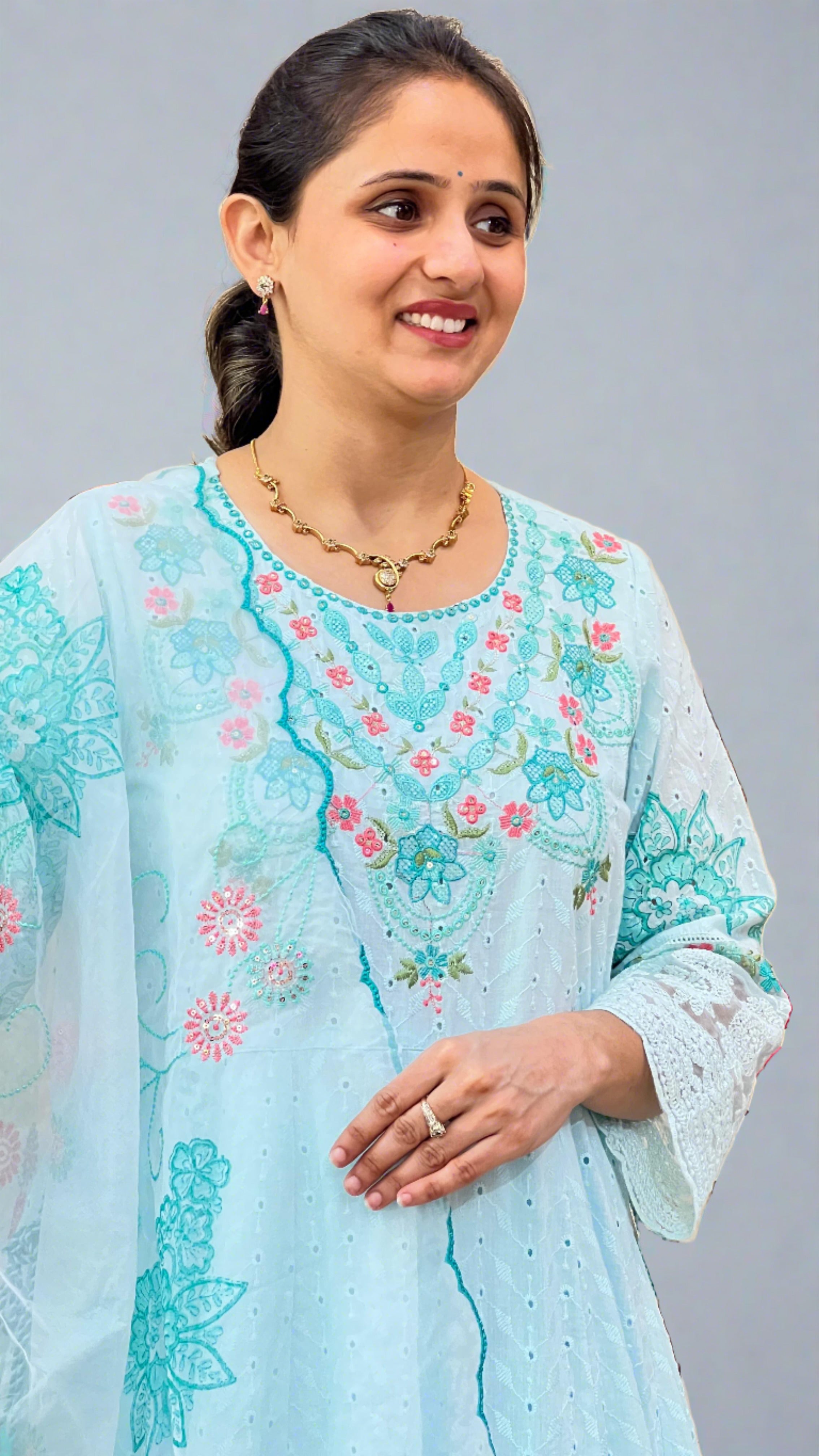 Designer Schiffli Cotton Party Wear suit