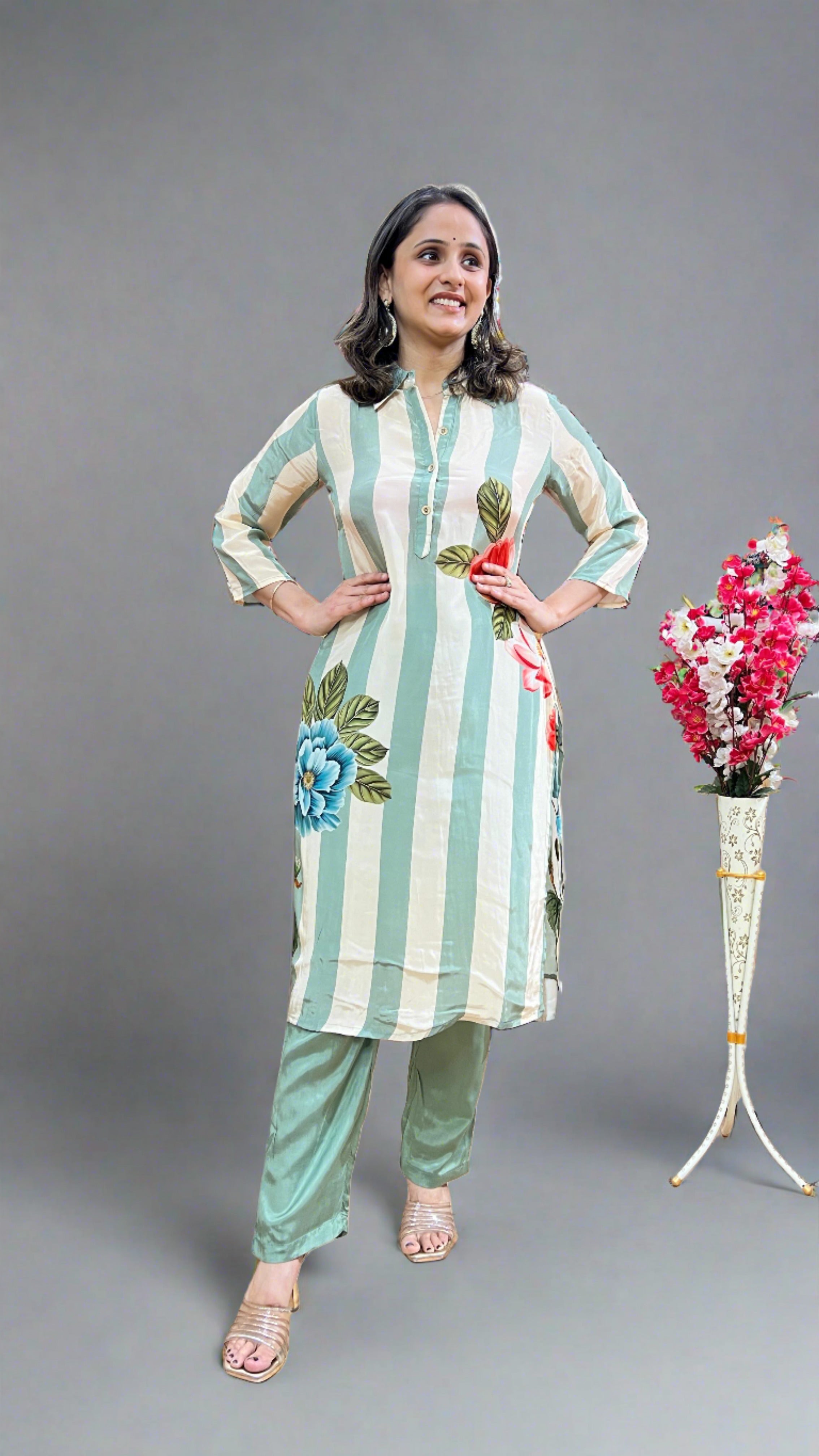 Floral Printed Pure Crepe Cord set