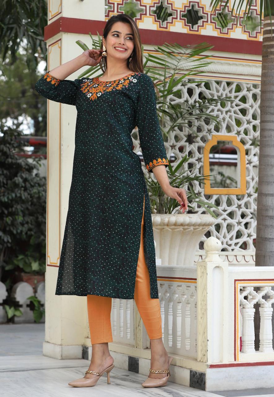 Lina Round Neck Work Kurti